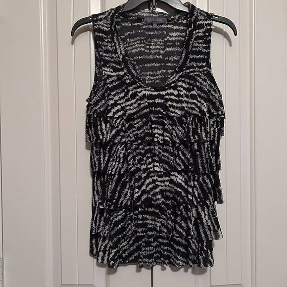 Women's Black/White Ruffle Tiered Blouse in Size Medium by ny collection. - Picture 2 of 5